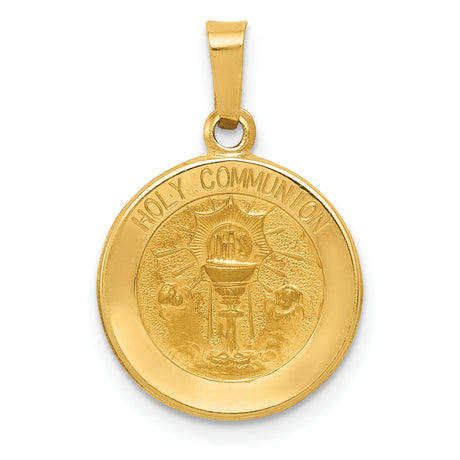14k Yellow Gold Holy Communion Pendant with Chalice, Host, IHS and Cherub Design