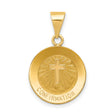 Latin Cross and Confirmation Word Hollow Round Medal Charm Pendant in Real 14k Yellow Gold