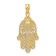 14k Yellow Gold Hamsa Hand Pendant with Filigree Sunburst Design, Spiritual Talisman Charm