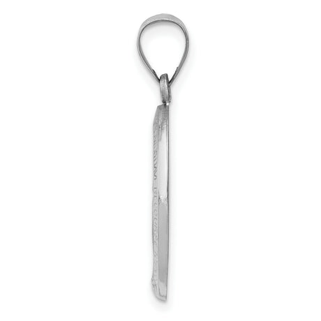14k White Gold Miraculous Medal Pendant Featuring Virgin Mary and Inscription