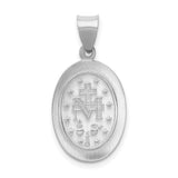 14k White Gold Miraculous Medal Pendant Featuring Virgin Mary and Inscription