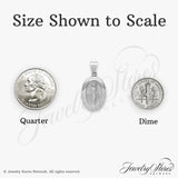 14k White Gold Miraculous Medal Pendant Featuring Virgin Mary and Inscription