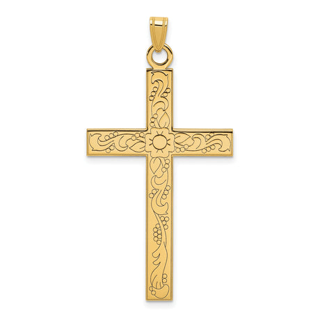 Engravable Latin Cross Charm Pendant in Real 14k Yellow Gold