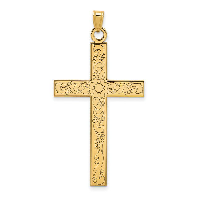 Engravable Latin Cross Charm Pendant in Real 14k Yellow Gold