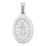14k White Gold Miraculous Medal Pendant with Virgin Mary and Prayer Text Charm
