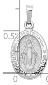 14k White Gold Miraculous Medal Pendant with Virgin Mary and Prayer Text Charm
