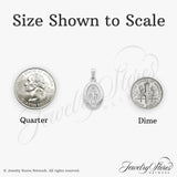14k White Gold Miraculous Medal Pendant with Virgin Mary and Prayer Text Charm