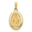 14k Yellow Gold Miraculous Medal Pendant Featuring Virgin Mary with Inscription
