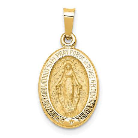 14k Yellow Gold Miraculous Medal Pendant Featuring Virgin Mary with Inscription