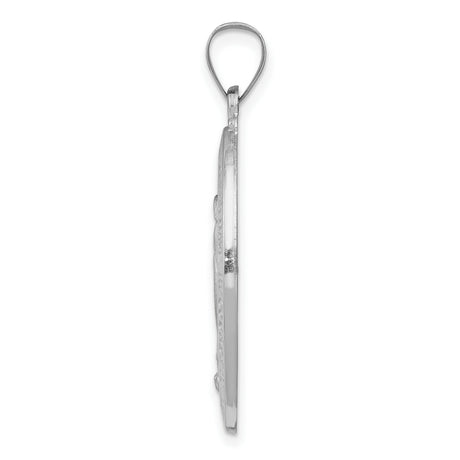 14k White Gold Miraculous Medal Pendant with Virgin Mary Inscription