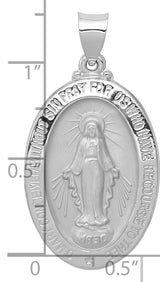 14k White Gold Miraculous Medal Pendant with Virgin Mary Inscription