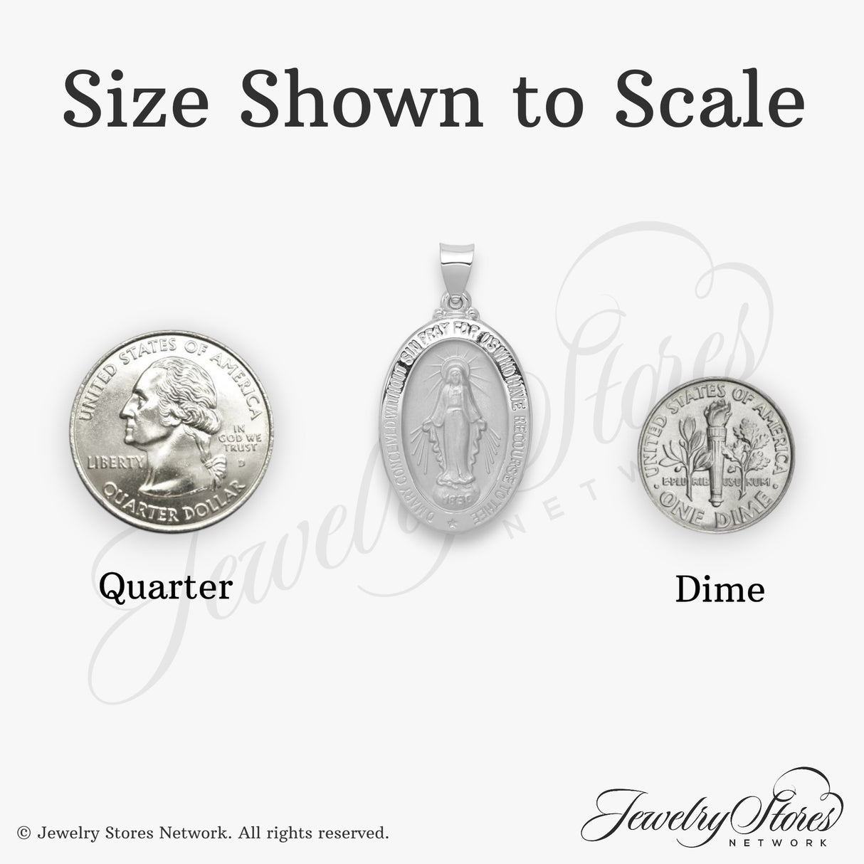 14k White Gold Miraculous Medal Pendant with Virgin Mary Inscription