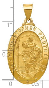 Hollow Saint Christopher Protect Us Words Oval Medal Charm Pendant in Real 14k Yellow Gold