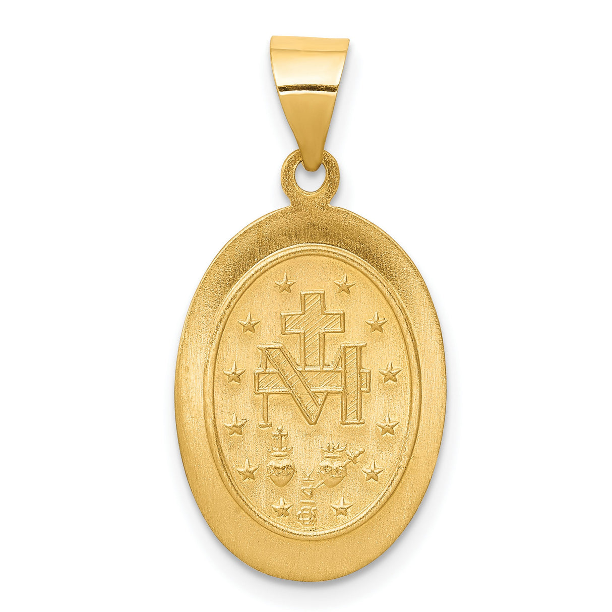 14k Yellow Gold Miraculous Medal Pendant, Virgin Mary Religious Charm, Catholic Oval Devotion Jewelry