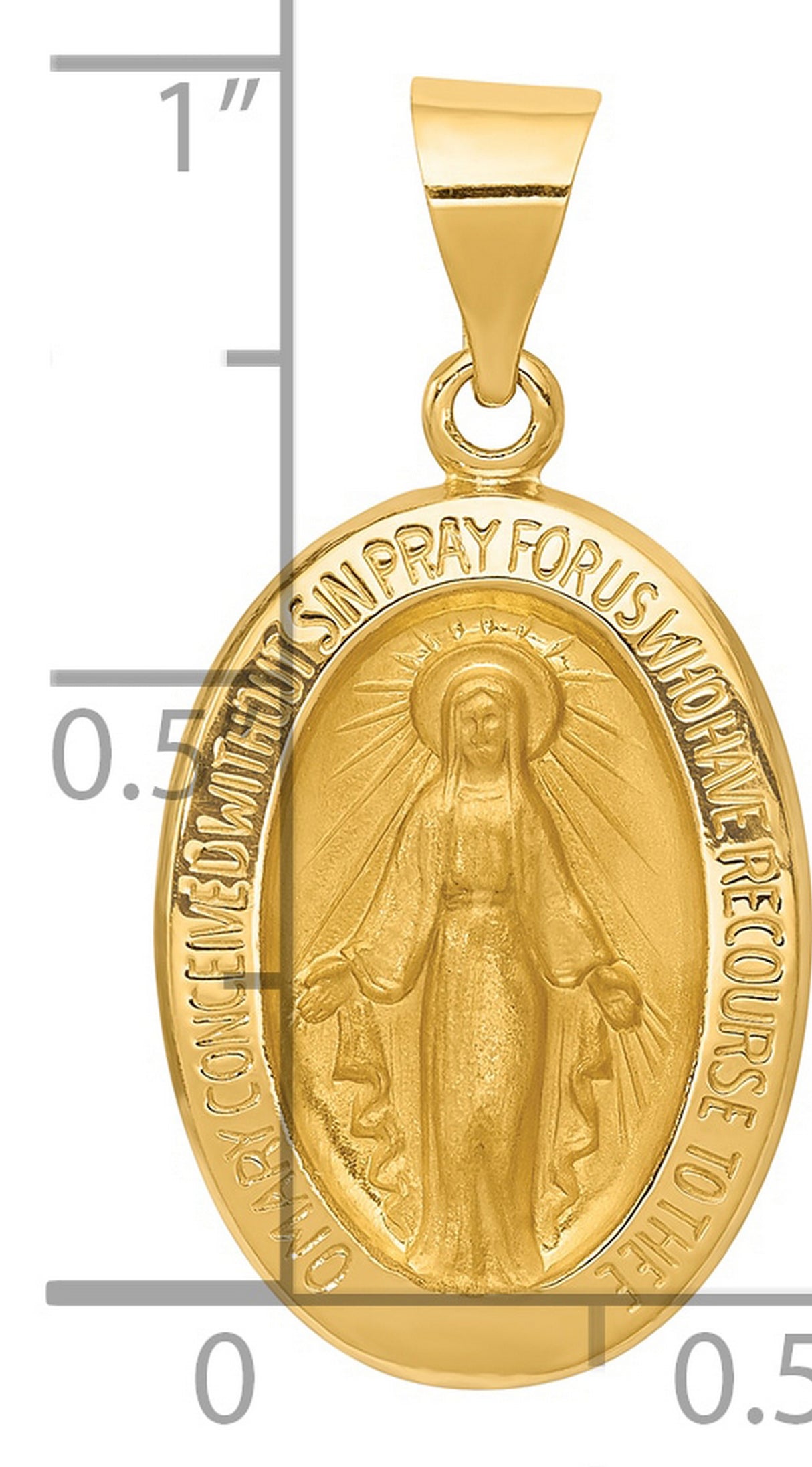 14k Yellow Gold Miraculous Medal Pendant, Virgin Mary Religious Charm, Catholic Oval Devotion Jewelry