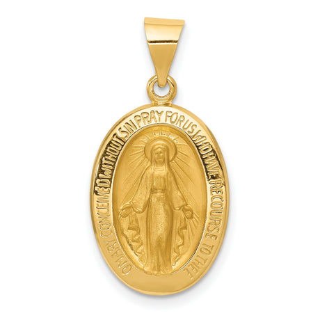 14k Yellow Gold Miraculous Medal Pendant, Virgin Mary Religious Charm, Catholic Oval Devotion Jewelry