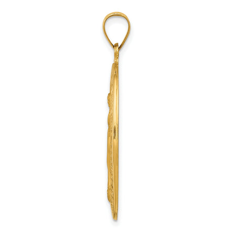 14k Yellow Gold Miraculous Medal Pendant Featuring Virgin Mary and O Mary Inscription