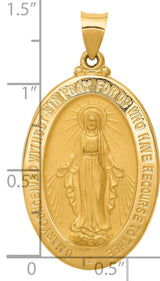 14k Yellow Gold Miraculous Medal Pendant Featuring Virgin Mary and O Mary Inscription