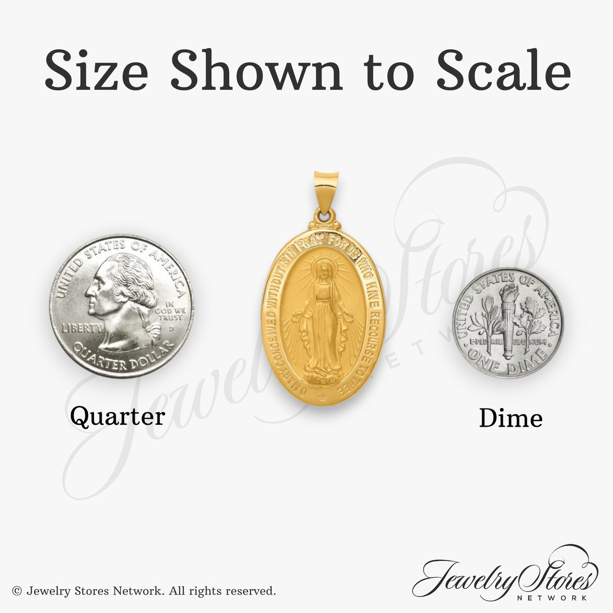 14k Yellow Gold Miraculous Medal Pendant Featuring Virgin Mary and O Mary Inscription