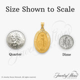 14k Yellow Gold Miraculous Medal Pendant Featuring Virgin Mary and O Mary Inscription