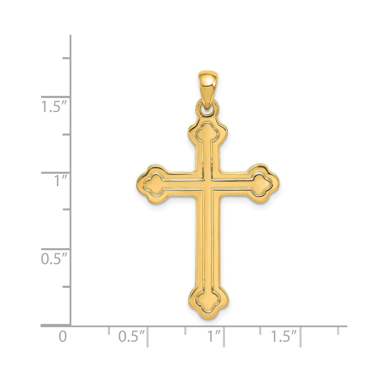 14k Yellow Gold Cross Pendant with Decorative Flared Design, Christian Religious Charm