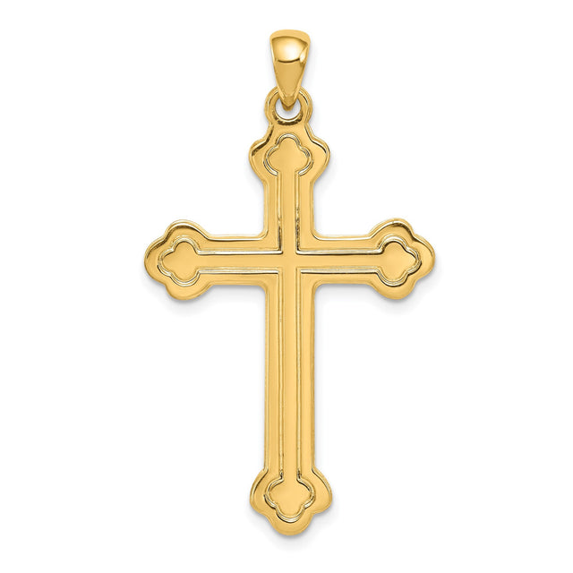 14k Yellow Gold Cross Pendant with Decorative Flared Design, Christian Religious Charm