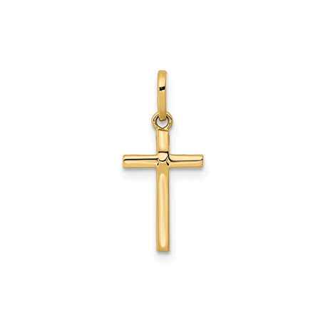 14k Yellow Gold Cross Pendant, Polished Latin Style Religious Charm for Women or Unisex Wear