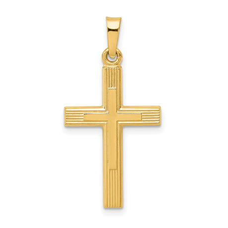 Brushed And Polished Latin Cross Charm Pendant in Real 14k Yellow Gold