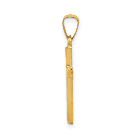 14k Yellow Gold Latin Cross Pendant, Polished Plain Christian Charm for Men or Women