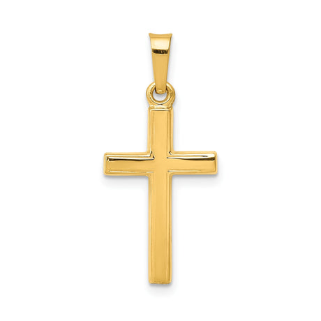 14k Yellow Gold Latin Cross Pendant, Polished Plain Christian Charm for Men or Women