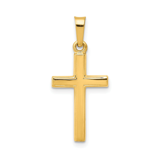 14k Yellow Gold Latin Cross Pendant, Polished Plain Christian Charm for Men or Women