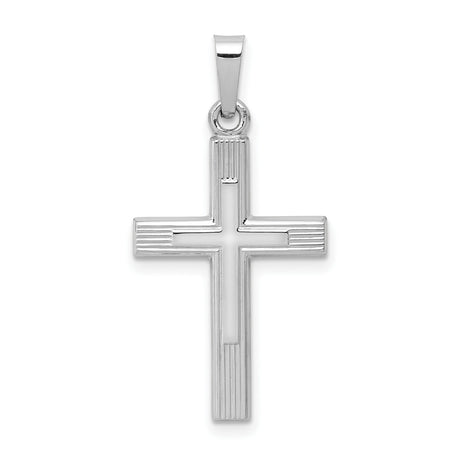 Brushed And Polished Latin Cross Charm Pendant in Real 14k White Gold