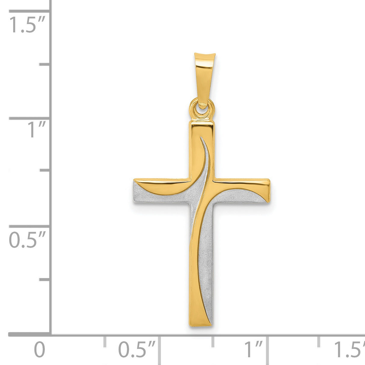 Satin And Polished Latin Cross Charm Pendant in Real 14k Multi-Tone Gold