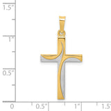 Satin And Polished Latin Cross Charm Pendant in Real 14k Multi-Tone Gold