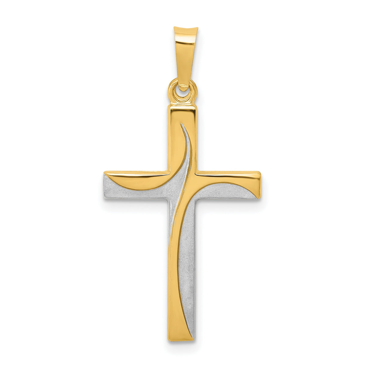 Satin And Polished Latin Cross Charm Pendant in Real 14k Multi-Tone Gold