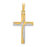 Satin And Polished Latin Cross Charm Pendant in Real 14k Multi-Tone Gold