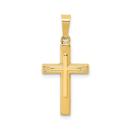 14k Yellow Gold Cross Pendant, Polished and Textured Religious Charm for Men and Women