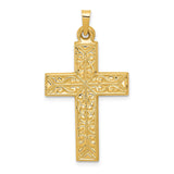 14k Yellow Gold Cross Pendant with Ornate Scrollwork Design, Latin Style Charm