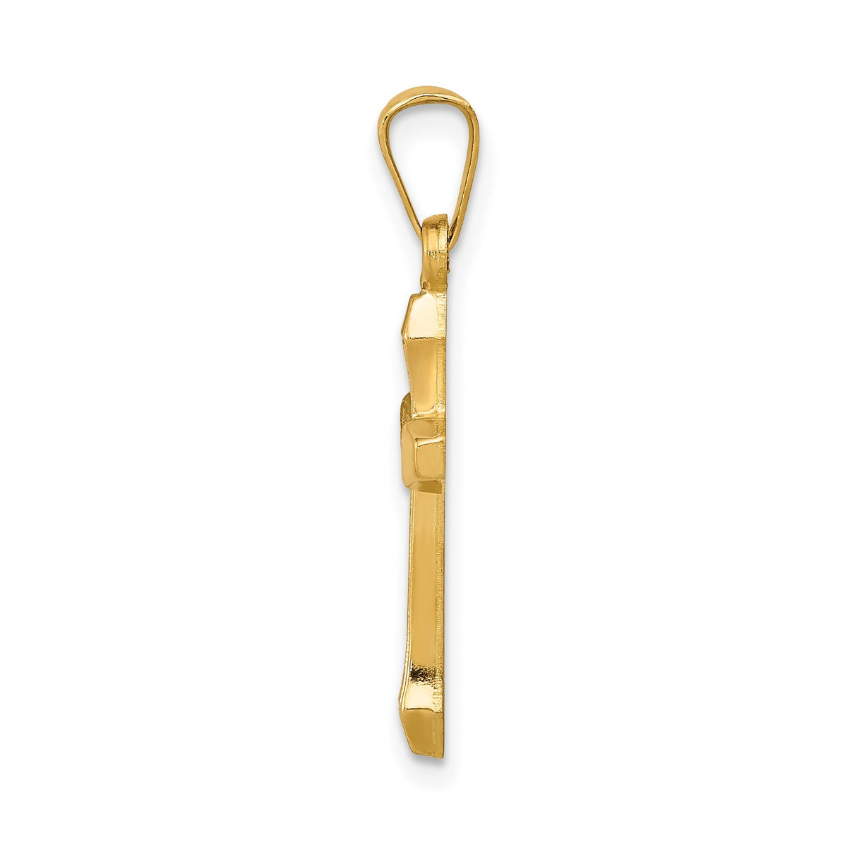 14k Yellow Gold Cross Pendant with Textured Center and Polished Edges, Christian Religious Jewelry