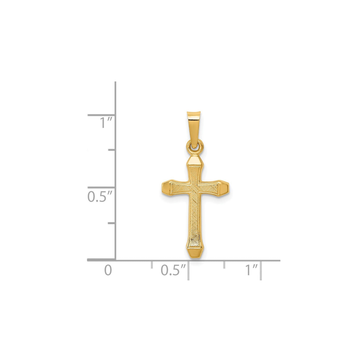 14k Yellow Gold Cross Pendant with Textured Center and Polished Edges, Christian Religious Jewelry