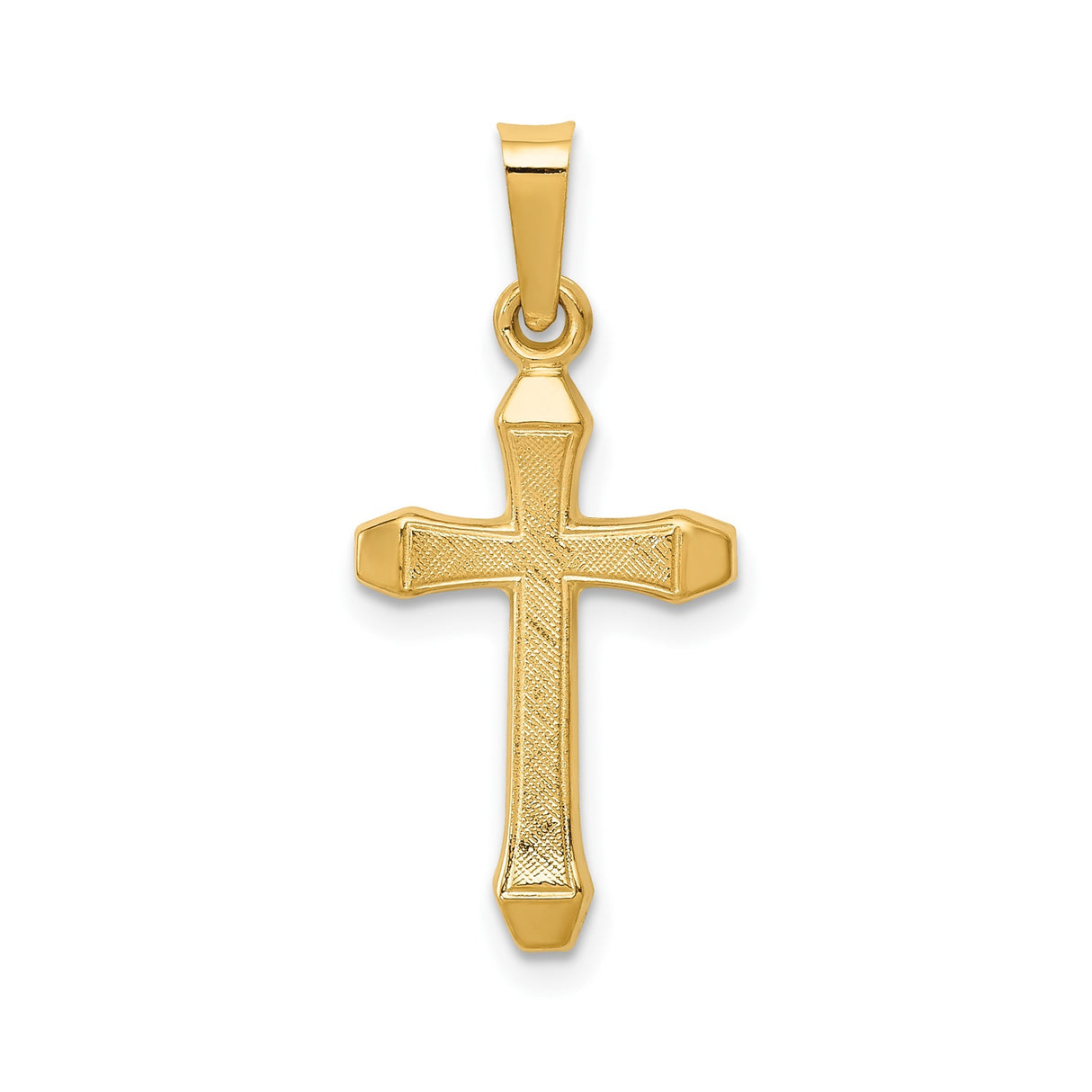14k Yellow Gold Cross Pendant with Textured Center and Polished Edges, Christian Religious Jewelry