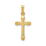14k Yellow Gold Cross Pendant with Textured Center and Polished Edges, Christian Religious Jewelry
