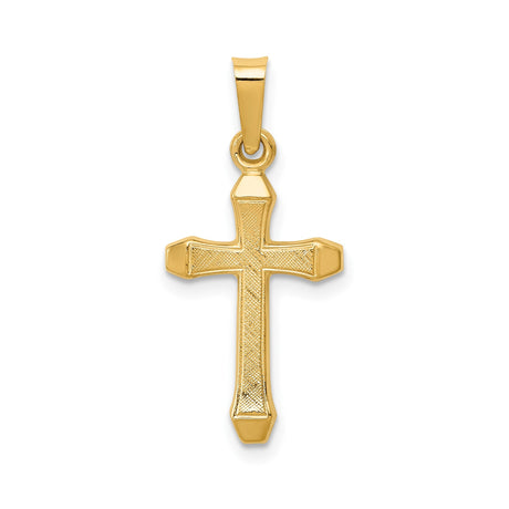 14k Yellow Gold Cross Pendant with Textured Center and Polished Edges, Christian Religious Jewelry
