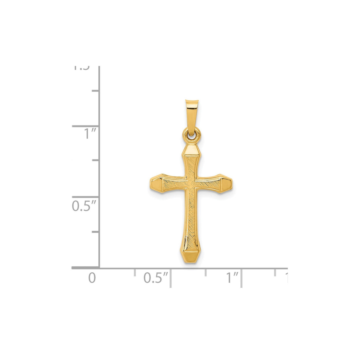 14k Yellow Gold Cross Pendant with Beveled Edges and Subtle Texture, Unisex Christian Jewelry