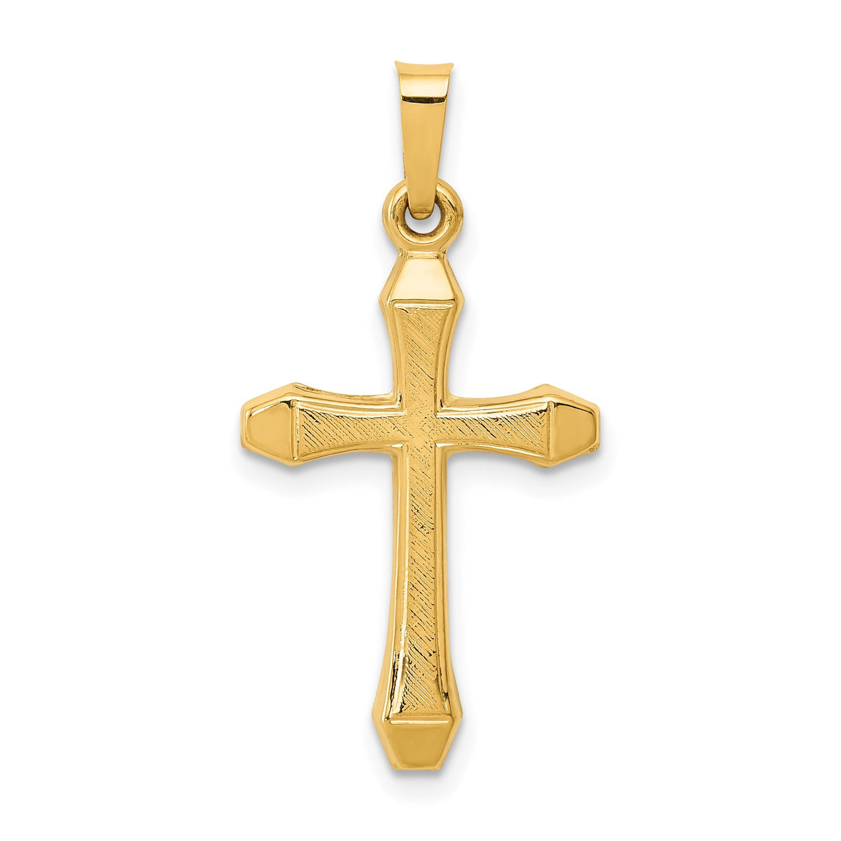 14k Yellow Gold Cross Pendant with Beveled Edges and Subtle Texture, Unisex Christian Jewelry