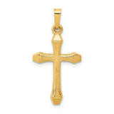 14k Yellow Gold Cross Pendant with Beveled Edges and Subtle Texture, Unisex Christian Jewelry