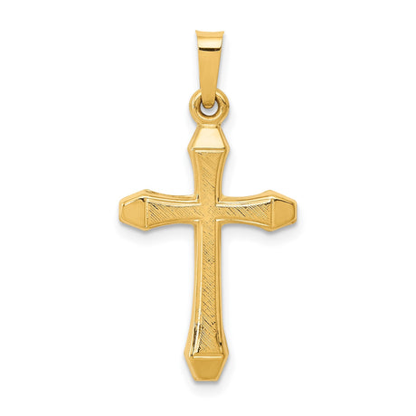 14k Yellow Gold Cross Pendant with Beveled Edges and Subtle Texture, Unisex Christian Jewelry