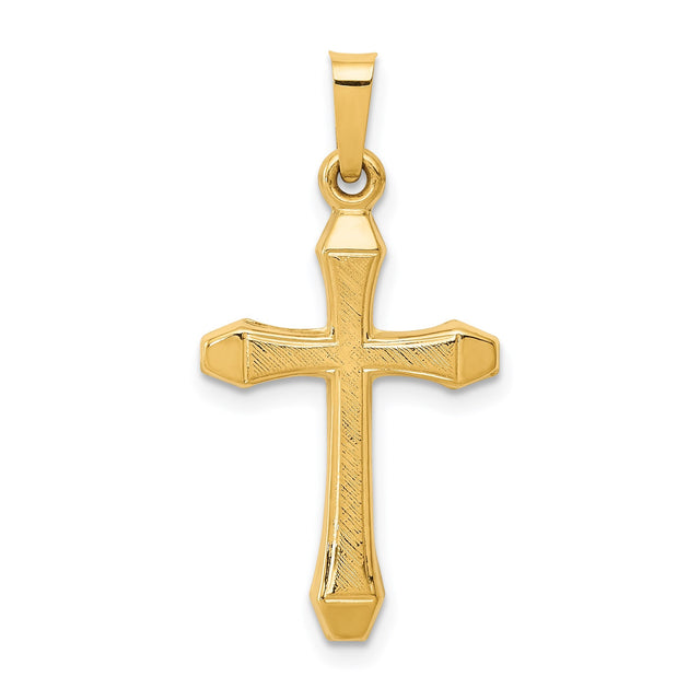 14k Yellow Gold Cross Pendant with Beveled Edges and Subtle Texture, Unisex Christian Jewelry