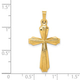 Textured And Polished Hollow Passion Latin Cross Charm Pendant in Real 14k Yellow Gold