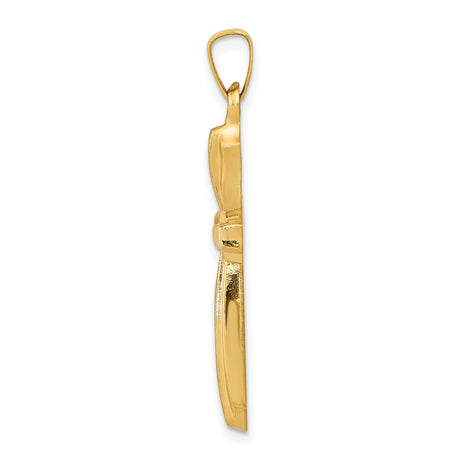 14k Yellow Gold and Rhodium Two-Tone Cross Pendant with Textured Inlay, Latin Christian Symbol